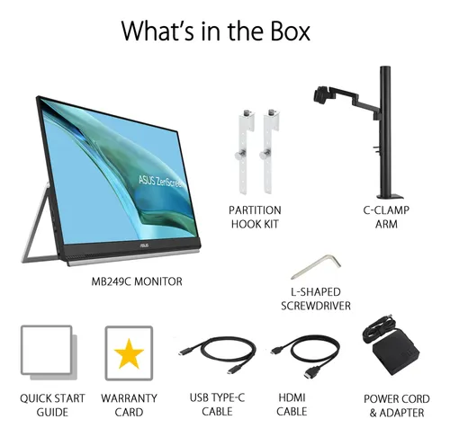 Monitor Portátil Asus Mb249c Fhd Usb-c De 24 Polegadas Preto