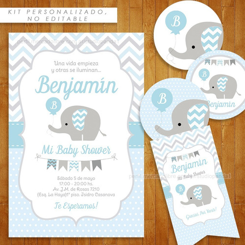 Kit Imprimible Elefante Bautismo Baby Shower Cumpleaños Nene