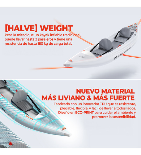 Kayak Inflable Ultraliviano Aqua Marina Halve Single/doble Color Gris