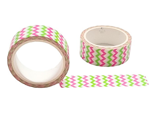 Kit Fita Decorativa Washi Tape Chevron Rosa Verde 2 Unidades