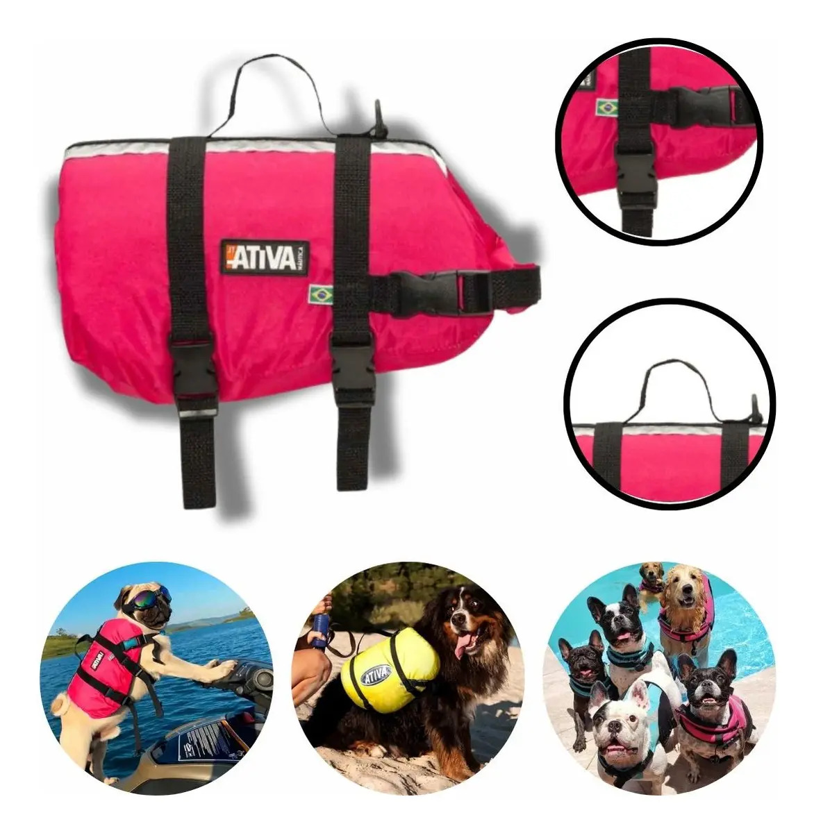 Colete Salva Vidas Pet G Rosa Ativa Para Cães 18-36kg