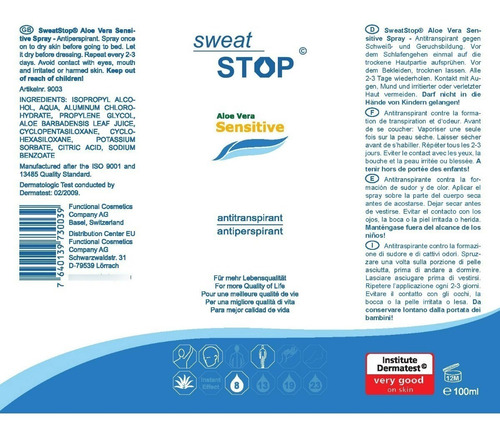 Sweatstop® Aloe Vera Sensitive Spray Corporal - Sudoración