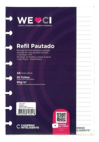 Refil Caderno Inteligente Pautado A5 90g