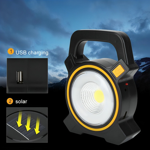 Lanterna Recarregável Solar Cob Refletor De Mão 4 Luzes Led