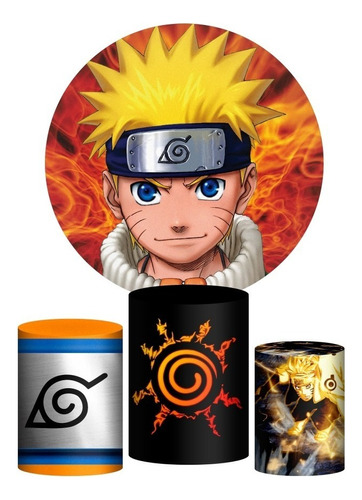 Trio Capa Cilindro + Painel Redondo Naruto Veste Fácil