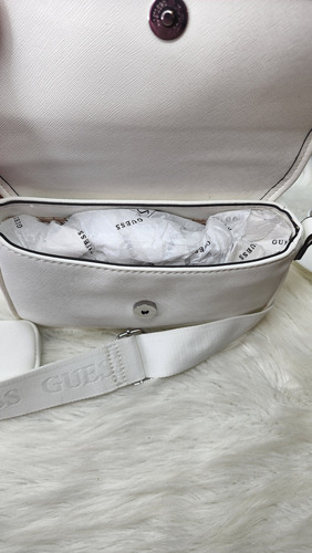 Crossbody Guess Sf941072 Nueva 100 % Original Sin Etiqueta Blanco Lisa Níquel Blanco