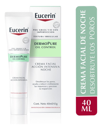 Crema Control de Grasa Eucerin Dermopure día/noche de 40mL/43g 15+ años