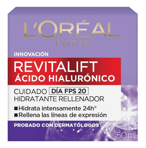Imagen 2 de 2 de Crema Hidra Antiarrugas L'oreal Revitalift Hial Dia +30 Años