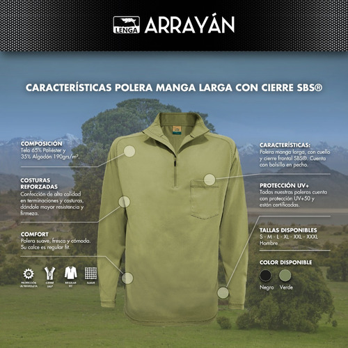 Imagen 7 de 9 de Polera Hombre Manga Larga Arrayán Lenga® Uv+pro Cierre Sbs®