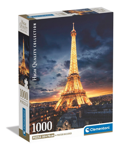 Rompecabezas Paris Torre Eiffel Iluminada 1000 Pz Clementoni Francia Ciudad De Las Luces Romantico Con Poster