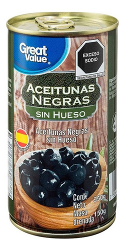 4 Pzas Aceitunas Negras Great Value Sin Hueso 350 G