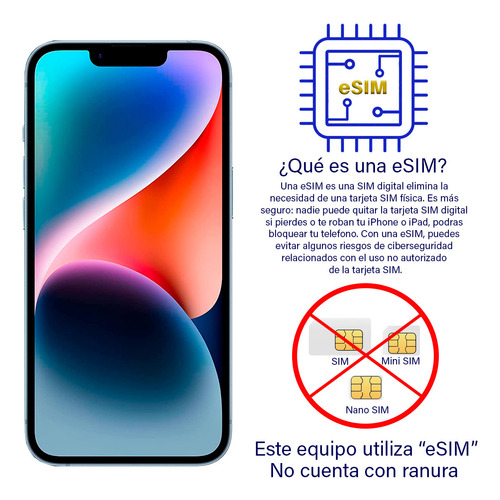 Apple Iphone 14 256gb Azul Estético De 9 Batería De 80-90% Grado A Esim Celular Reacondicionado Azul (Reacondicionado)