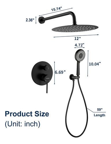 Juego De Grifo De Ducha Negro Mate, Sistema De Ducha De Lluv