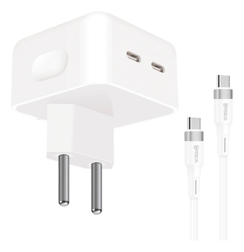 Carregador Dual Usb-c 40w Turbo + Cabo Tipo C Hs-401c Hrebos Cor Branco