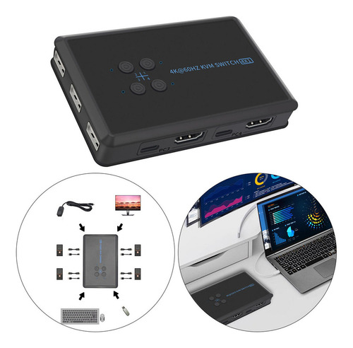 Conmutador Kvm Hdmi De 4 Puertos Box Selector De Switch Usb