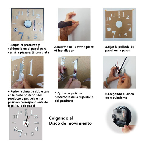 Imagen 6 de 6 de Reloj Pared Adhesivo Mudo 3d Moderno Para Decoración Bricola