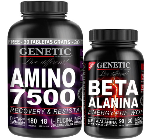 Energía Fuerza Desarrollo Beta Alanina + Aminos 7500 Genetic