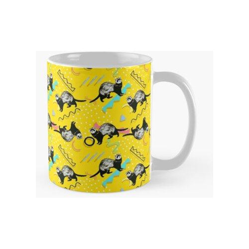 Taza Divertido Amarillo Retro Ferret Pattern Calidad Premium