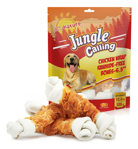 Dog Chew Bones Jungle Calling Sin Piel Cruda Con Pollo, 6.5