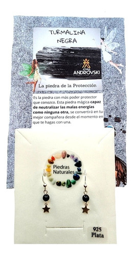 Aros Piedra Turmalina Negra4mm Con Mini Estrella Protección 