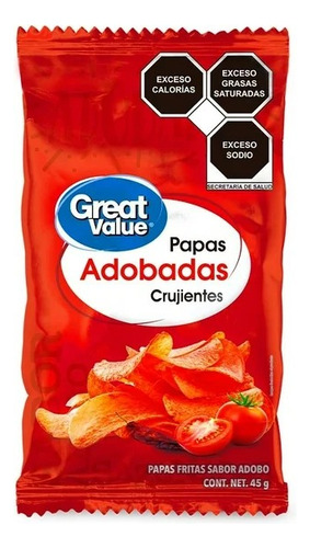 2 Pza Papas Fritas Great Value Adobadas Crujientes 45 G