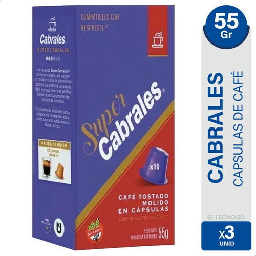 Capsulas Cafe Super Cabrales Nespresso Libre Gluten Pack X3