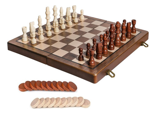 Jogo Xadrez Damas Dobrável Profissional Madeira 38,5cm Luxo