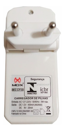 Imagem 3 de 3 de Carregador De Pilhas Mox Aa Aaa Bateria 9v Bivolt Leds Cp30