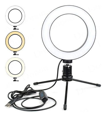 Ring Light De Mesa Iluminador De Led Tripé 6 Polegadas 16cm