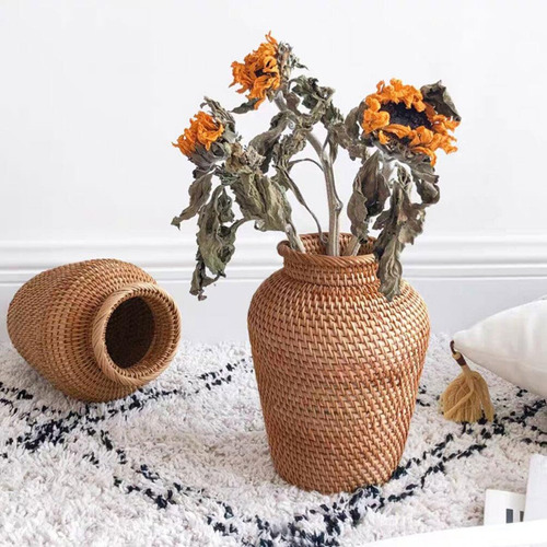 Vosarea Florero De Mimbre Vintage, Jarrón Tejido De Ratán, R