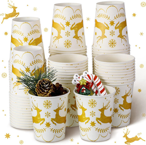 Hotop 100 Vasos Desechables Navideños De 9 Oz, Vasos De Pape