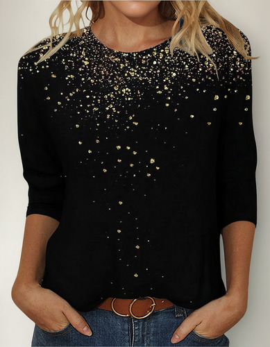 Camiseta Feminina I Tops Estampada Com Mangas 3/4, Gola Redo