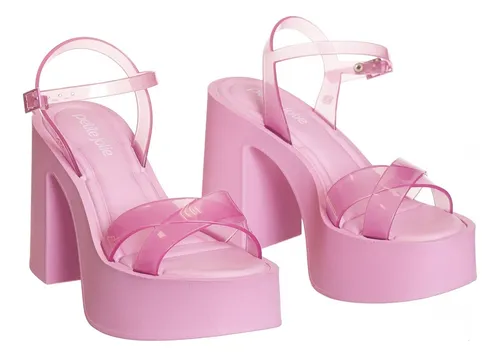 Sandalia Petite Jolie Glam Meia Pata Salto Bloco Alto
