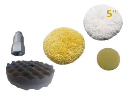 Kit Polimento 3 Boinas De Lã E Espuma 5 Polegadas +adaptador
