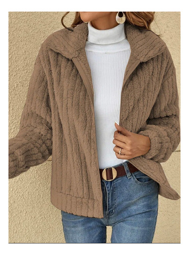 Chaqueta Corta Con Solapa Tipo Cárdigan De Felpa Para Otoño-