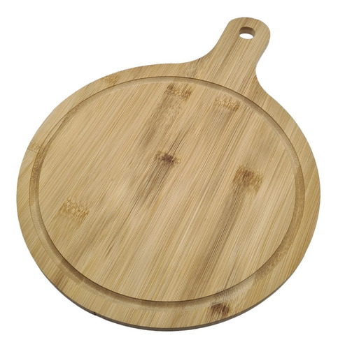 Tabla Pizzera Con Mango 24 Cm Plato Bambu 10 Mm Espesor