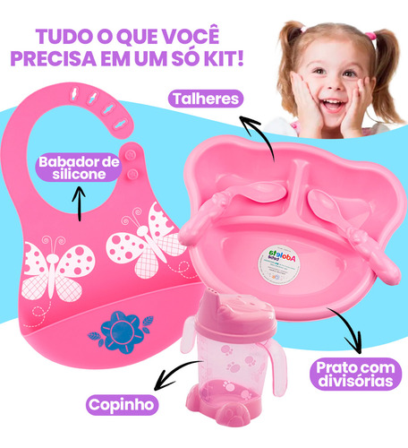 Kit Babador Porta Migalha Infantil Completo+copo+prato+colhe