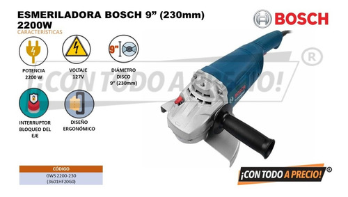 Esmeriladora Angular 9 PuLG Bosch Gws 2200-230 2200w