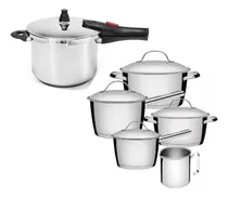 Comprar Jogo De Panelas 6pç Inox Fundo Triplo Com Panela De Pressão