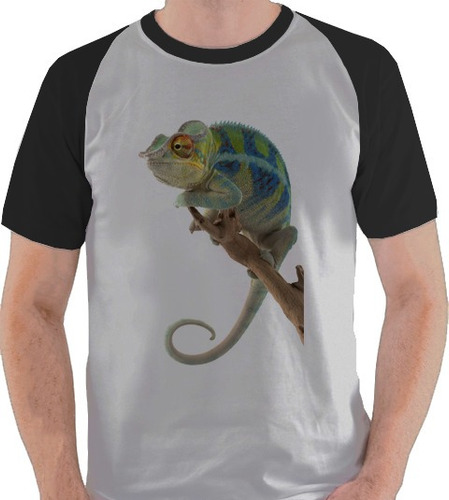 Camiseta Camaleão Animal Lagarto Reptil Camisa Blusa Raglan