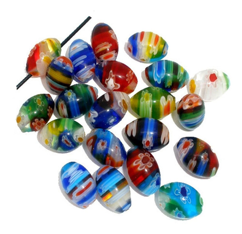 50 Pieza Mezclada Millefiori Flor Vidrio Lampwork Oval