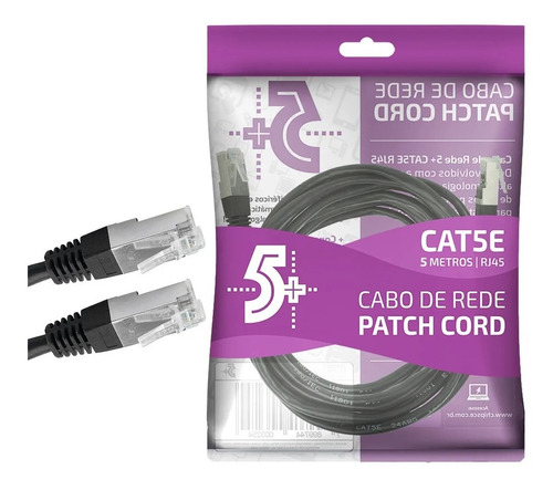 Cabo De Rede Blindado 5m Ethernet Rj45 Cat5e Preto 5 Metros 