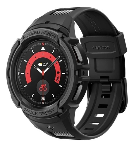 Funda Pulseira Spigen Rugged Armo para Galaxy Watch5 Pro 45 mm, color negro, 45 mm de ancho