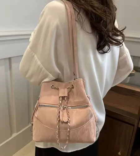 Cartera Mochila Rosa + Reloj De Regalo Promo Día De La Madre Rosa Claro Afelpado Dorado Rosa Claro