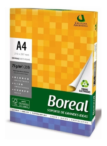 Resma A4 Boreal 75 Gramos 500 Hojas 210mm X 297mm