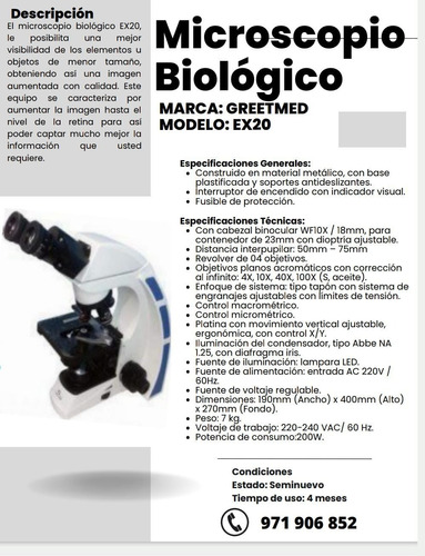 Microscopio Biologico Greetmed  Ex20  Color Blanco