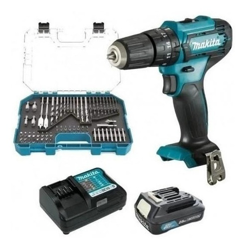 Imagen 1 de 1 de Taladro percutor atornillador inalámbrico de 3.8" Makita HP333DWYX4 12V + 1 batería de 1.5Ah+ accesorios con estuche de plástico