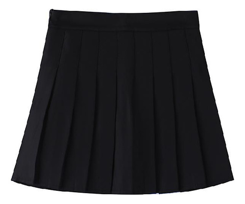 Minifalda Plisada Negra De Cintura Alta Para Niña, Uniforme