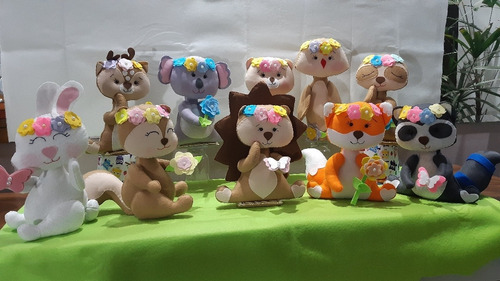 Kit Com 3 Animais Tema Bosque Encantado Flores