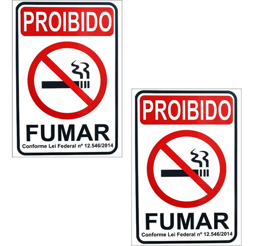 Kit 2 Placas Sinalizadora Proibido Fumar Lojas Escritórios